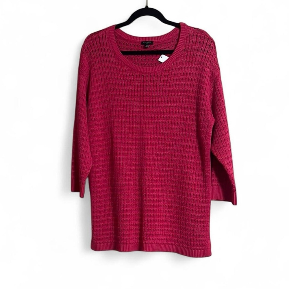 Talbots Sweater Sz XLP Open Knit Woven Cotton/Lyocell Side Slit Closet Staple